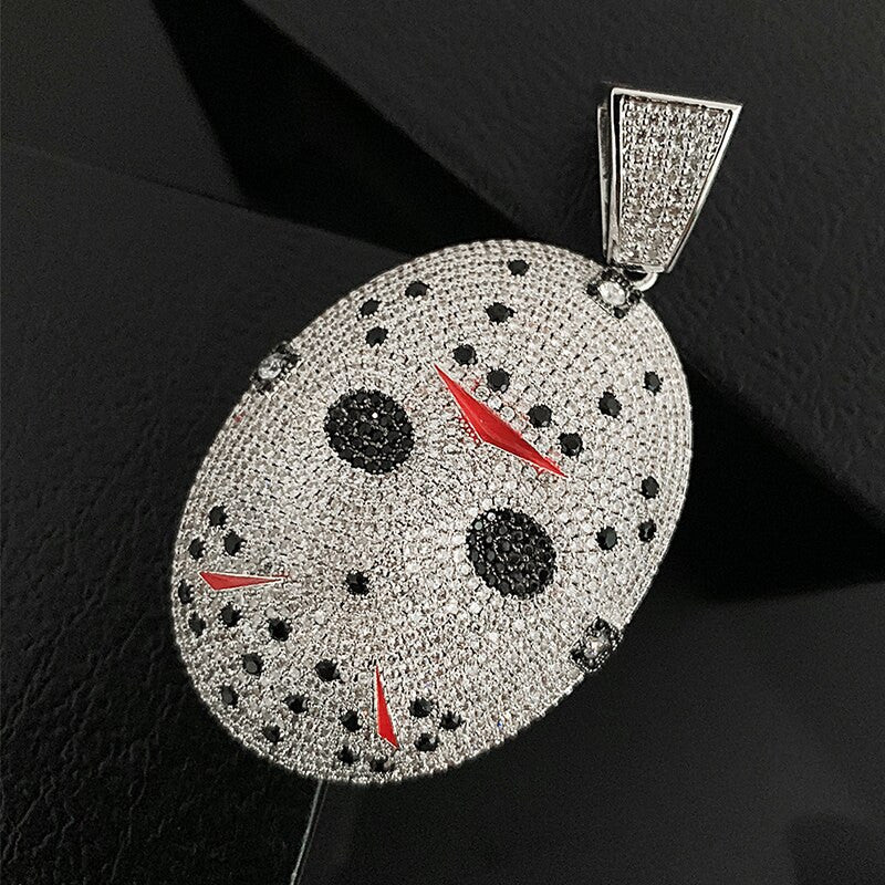 Fully Iced Bliged Out 925 Silver Jason Mask Hip Hop Pendant Chain Necklace