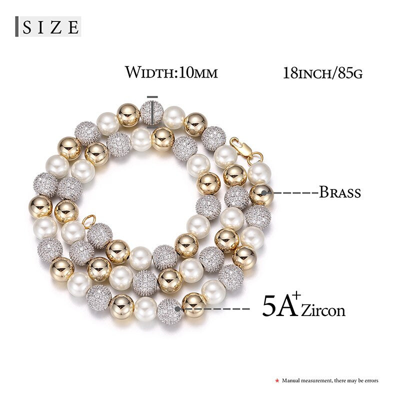 Flooded Ice Street Wear Imitation Pearl Bling Hip Hop Chain Necklaces