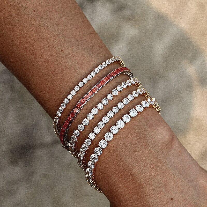 Flooded Ice Fashion Iced Blinged Out 3mm/4mm 3A Zircon Stone Tennis Bracelets