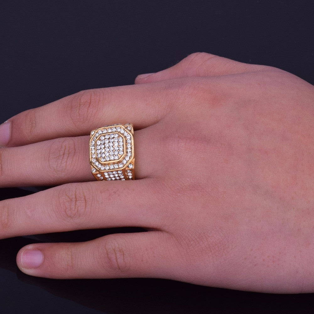 Mens Fashion Square No Fade Stainless Steel Hip Hop 14k Gold over Stainless Steel Rings