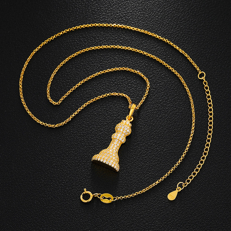 King Chess Piece Genuine Diamond 925 Sterling Silver Hip Hop Pendant Chain Necklace