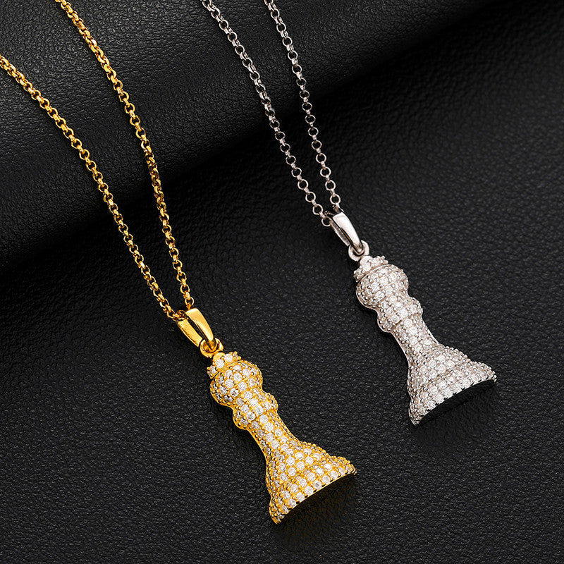 King Chess Piece Genuine Diamond 925 Sterling Silver Hip Hop Pendant Chain Necklace