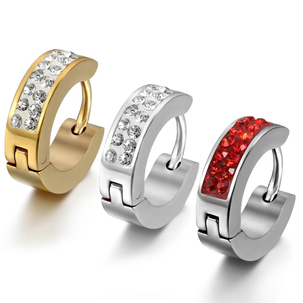 Solid Stainless Steel Iced Blinged Out Small Hoop Huggie Style Hip Hop Earrings