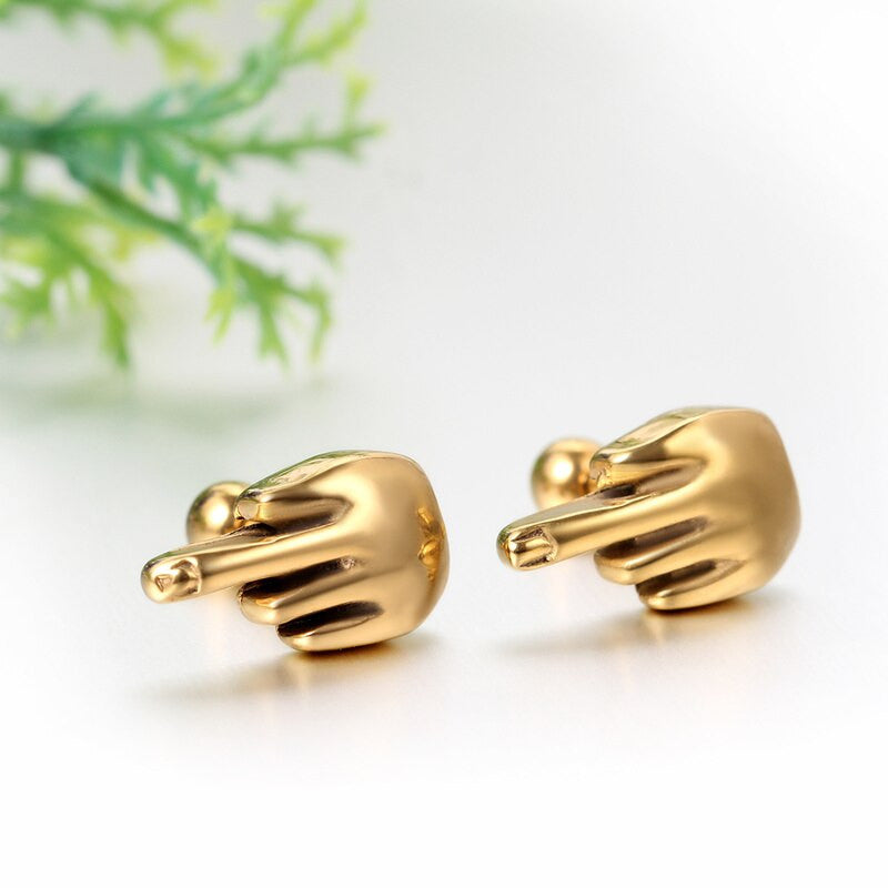 High Fashion No Tarnish Stainless Steel Middle Finger Street Wear Earrings