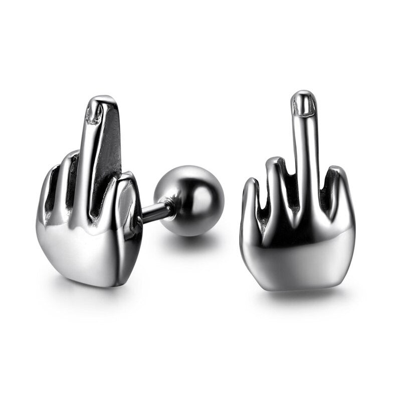 High Fashion No Tarnish Stainless Steel Middle Finger Street Wear Earrings