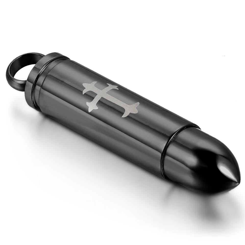 Mens High Fashion Laser Etched No Fade Stainless Steel Bullet Pendant Chain Neckalce