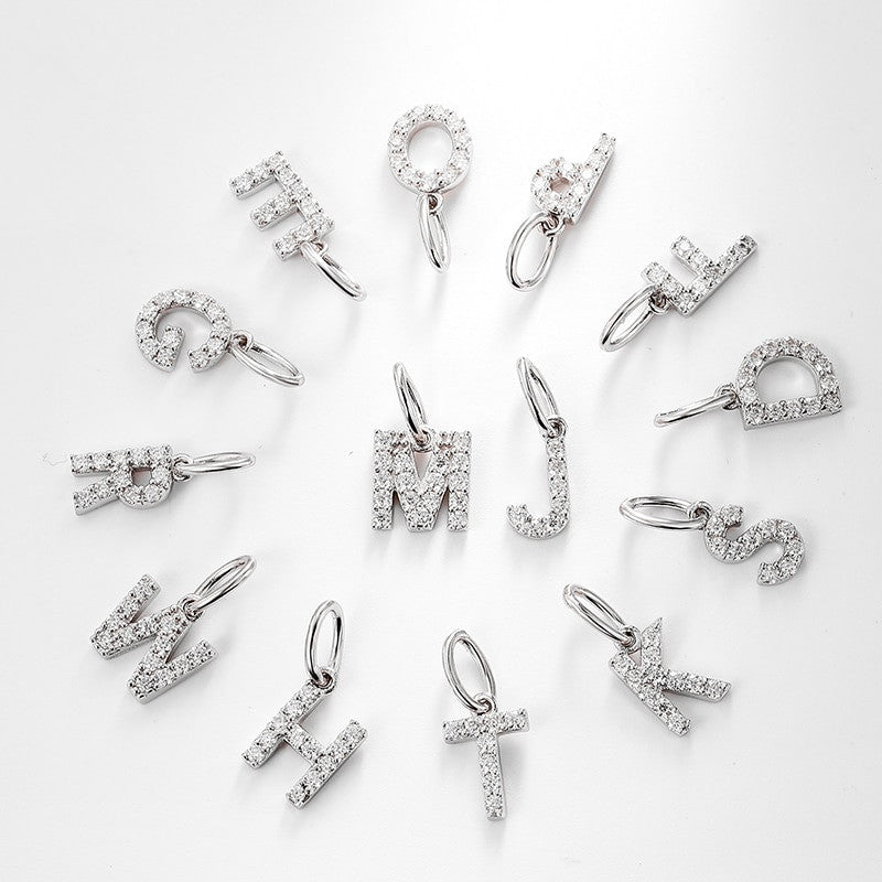 Solid 925 Sterling Silver Micro Pendant Genuine VVS Diamond Letter Initial Necklace