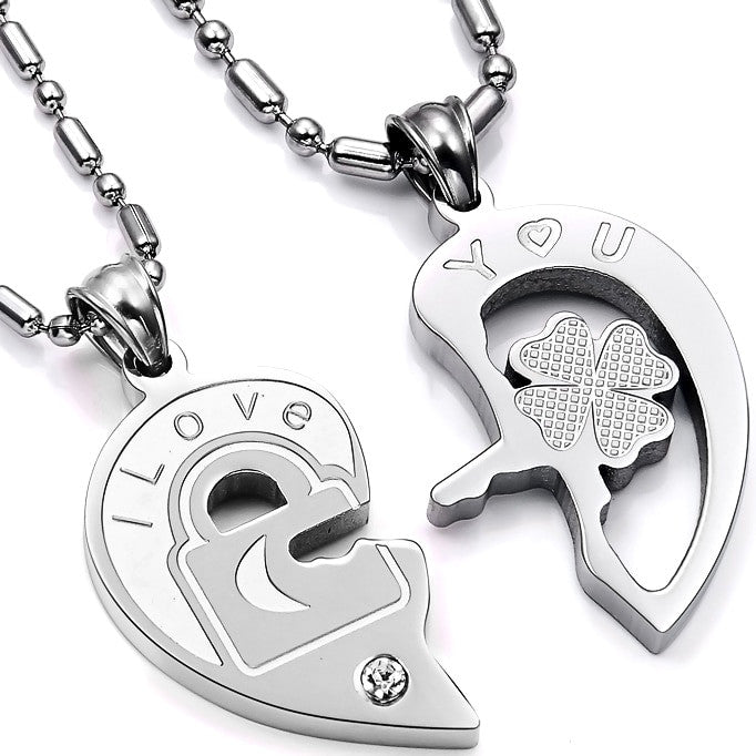Couples Lock and Key To My Heart No Fade Stainless Steel Bling Pendant Necklace