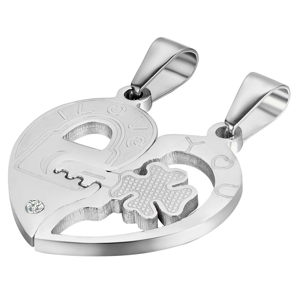 Couples Lock and Key To My Heart No Fade Stainless Steel Bling Pendant Necklace