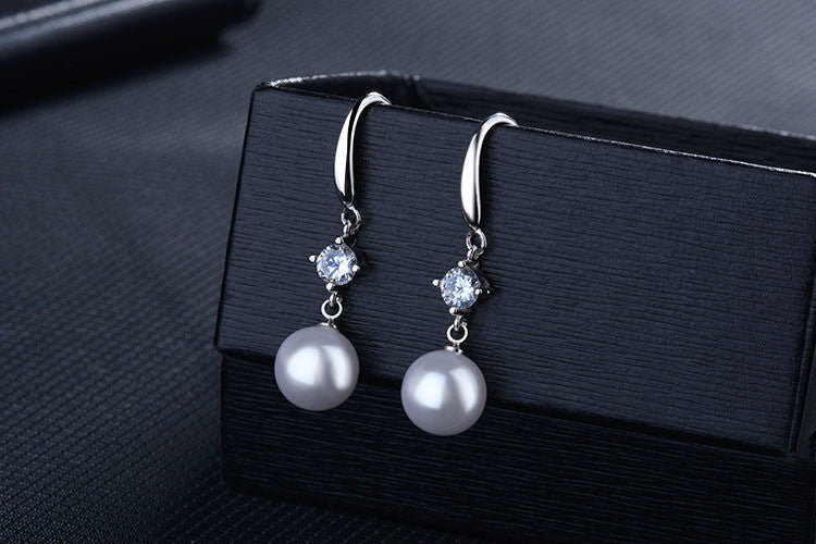 Ladies Fine Jewelry Solid 925 Sterling Silver Pearl Drop Earrings