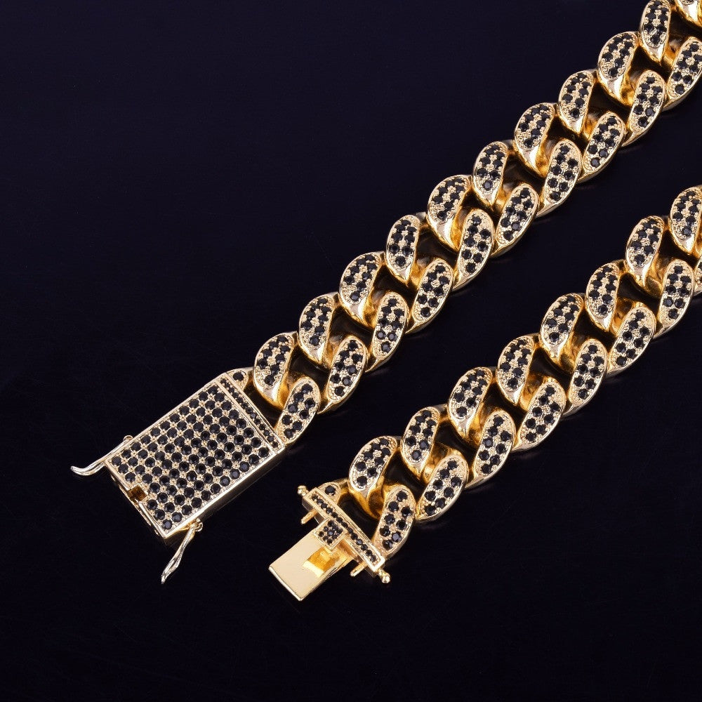 Mens 24k Gold 20mm Heavy Black Lab Diamond Miami Cuban Link Chain Necklace