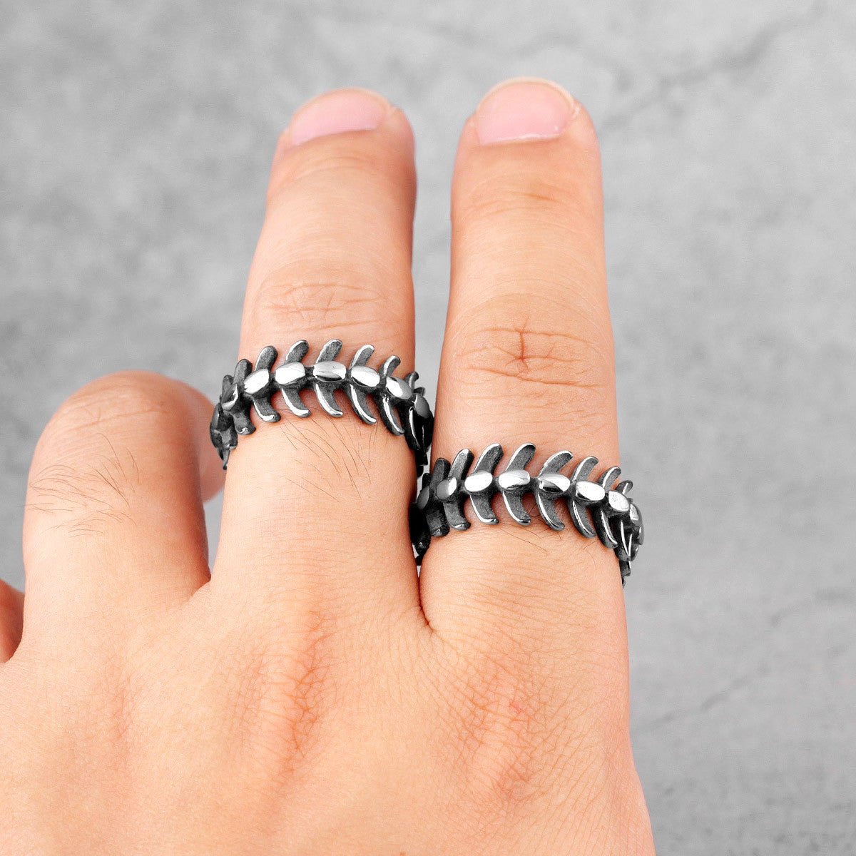 Unique Keel Fish Bone No Fade Stainless Steel Mens Personality Rings