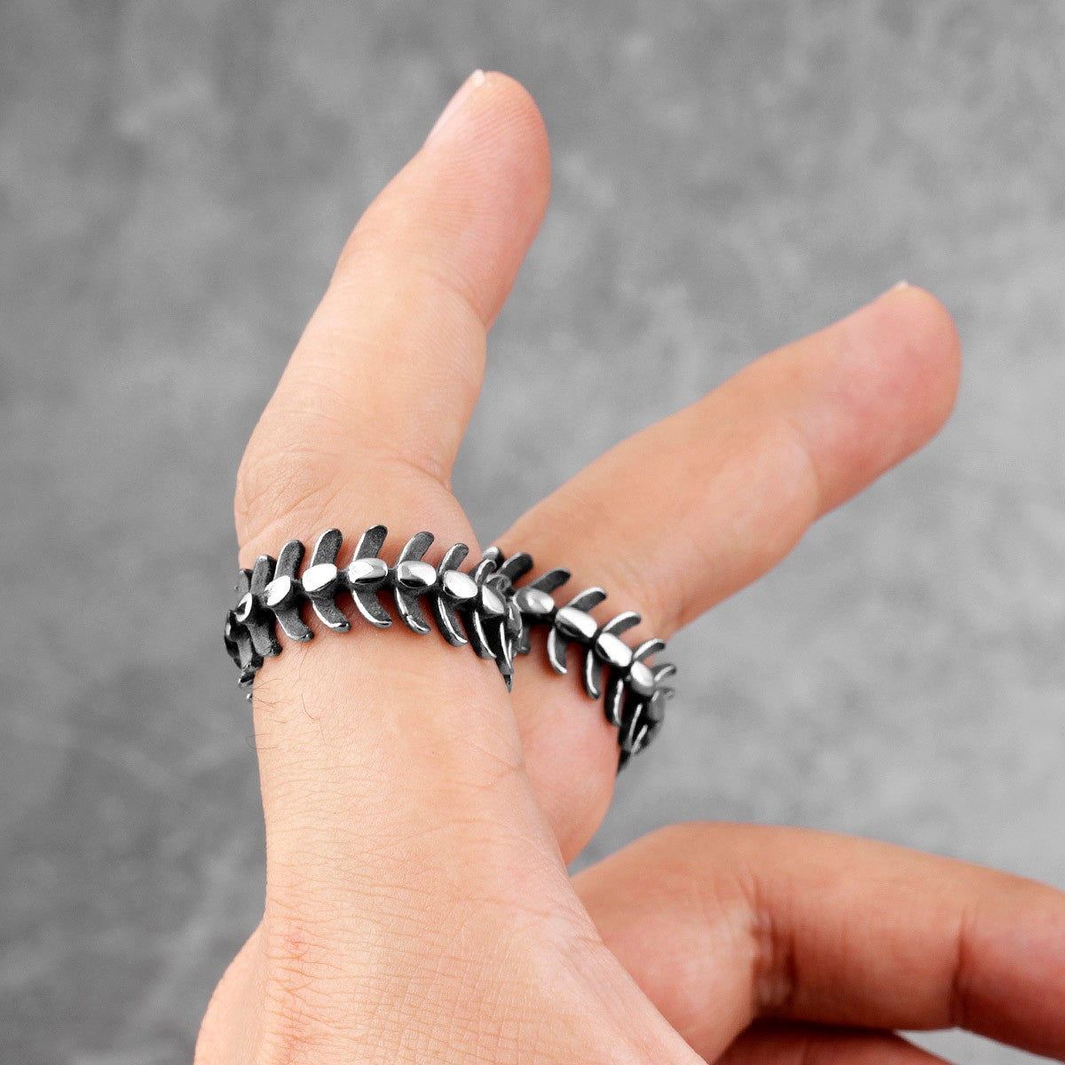 Unique Keel Fish Bone No Fade Stainless Steel Mens Personality Rings