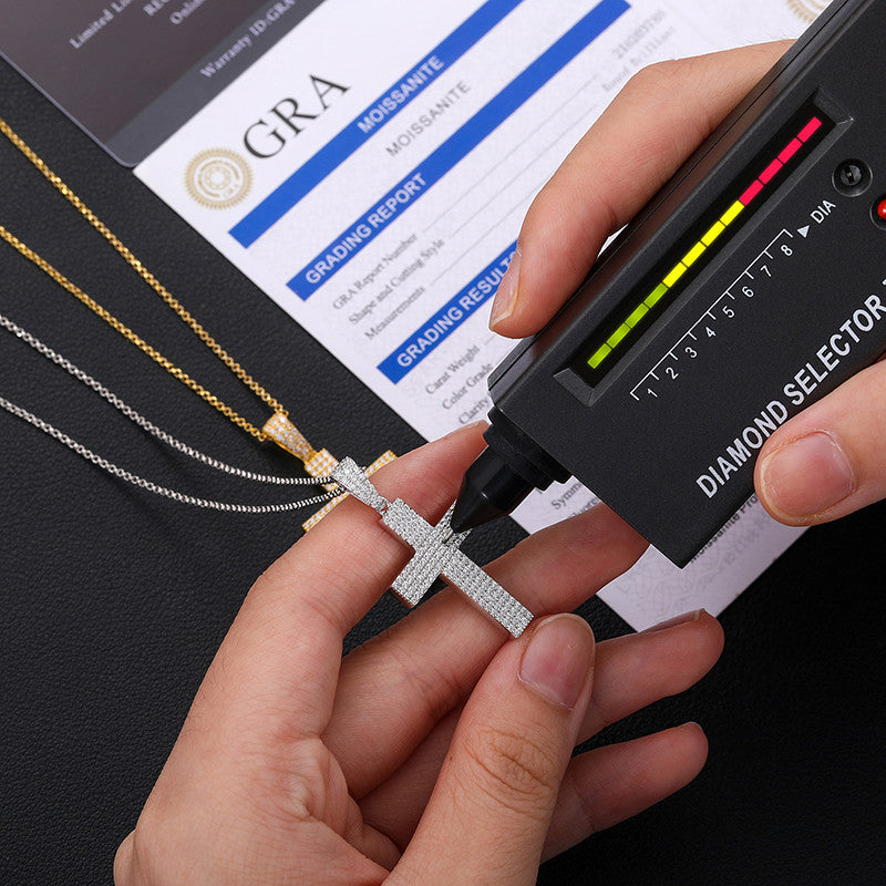 Mens Genuine Diamond 4 Row Solid 925 Sterling Silver Hip Hop Flooded Ice Cross Pendant