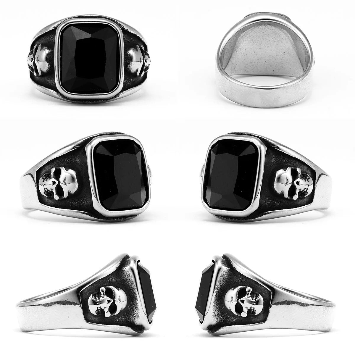 Shadow Skull | Men's Black Gemstone 316L No Fade Stainless Steel Rings