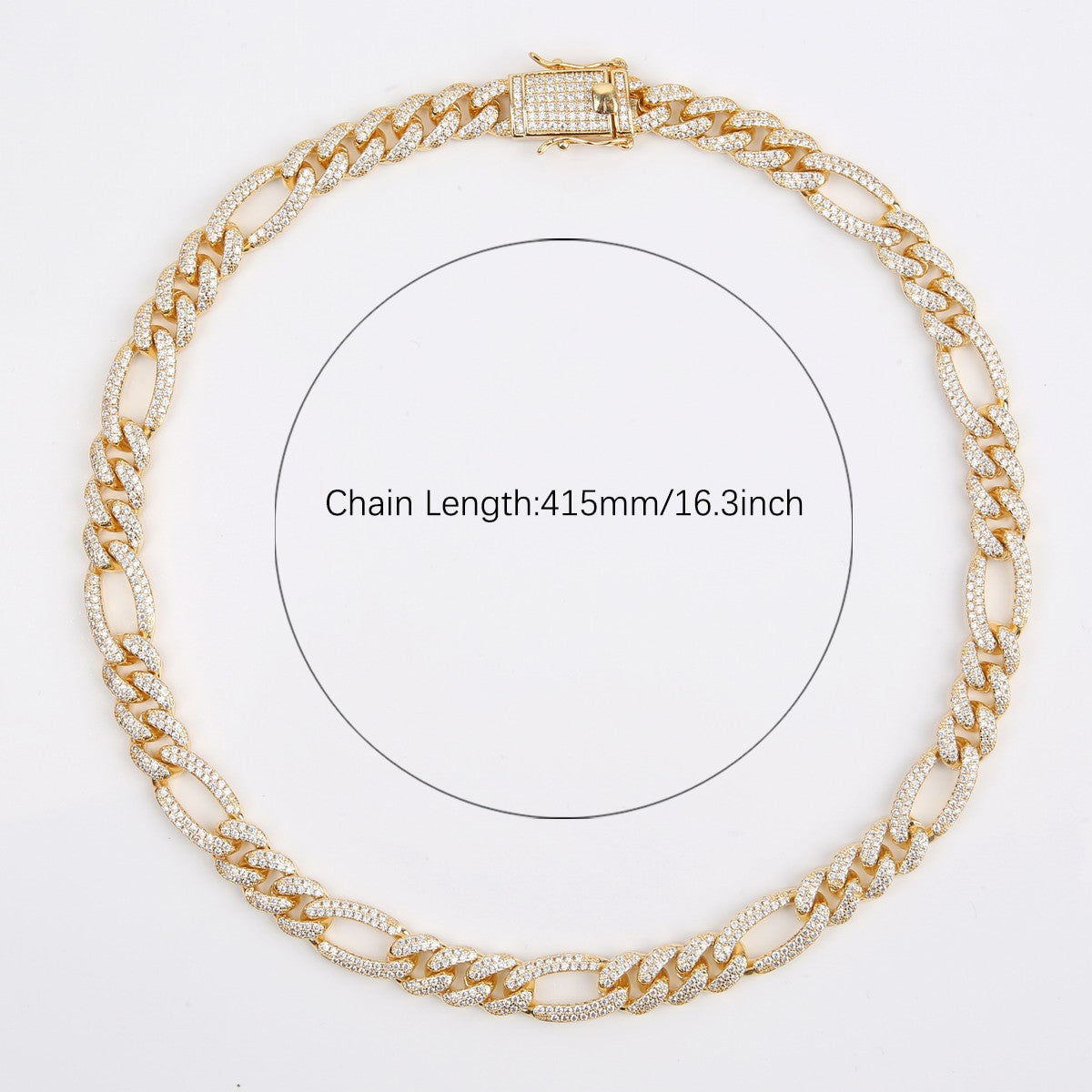 Mens 10mm White Yellow Gold Flooded Ice 5A Micro Pave Figaro Link Chain Necklace