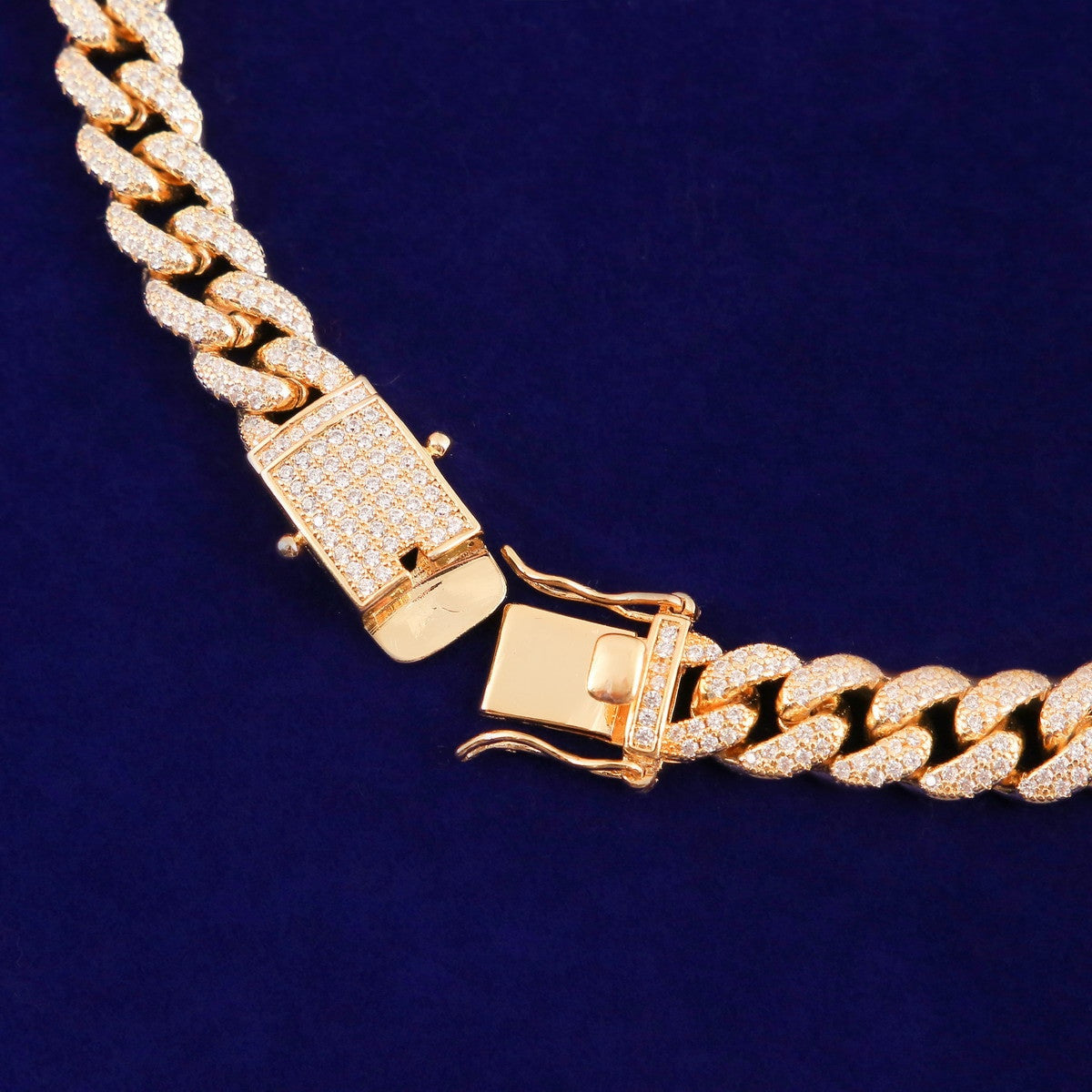 Mens 10mm White Yellow Gold Flooded Ice 5A Micro Pave Figaro Link Chain Necklace