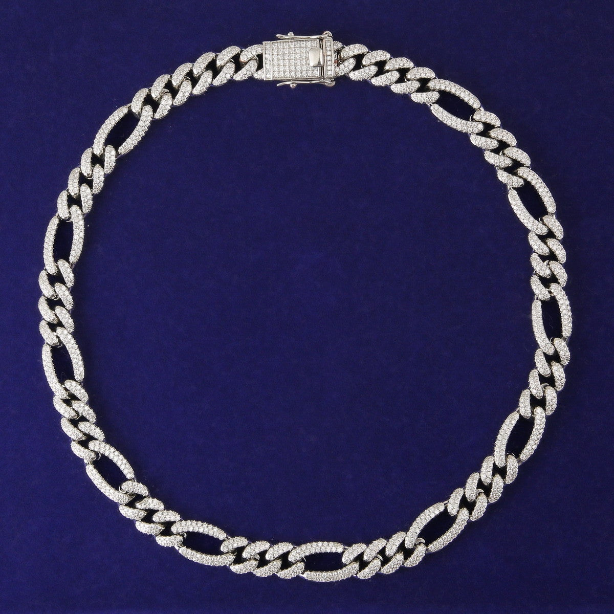 Mens 10mm White Yellow Gold Flooded Ice 5A Micro Pave Figaro Link Chain Necklace