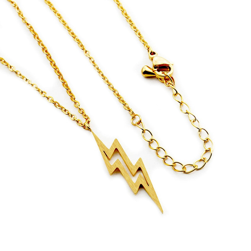 Gold Silver Over Stainless Steel Lightning Bolt Pendant Necklace
