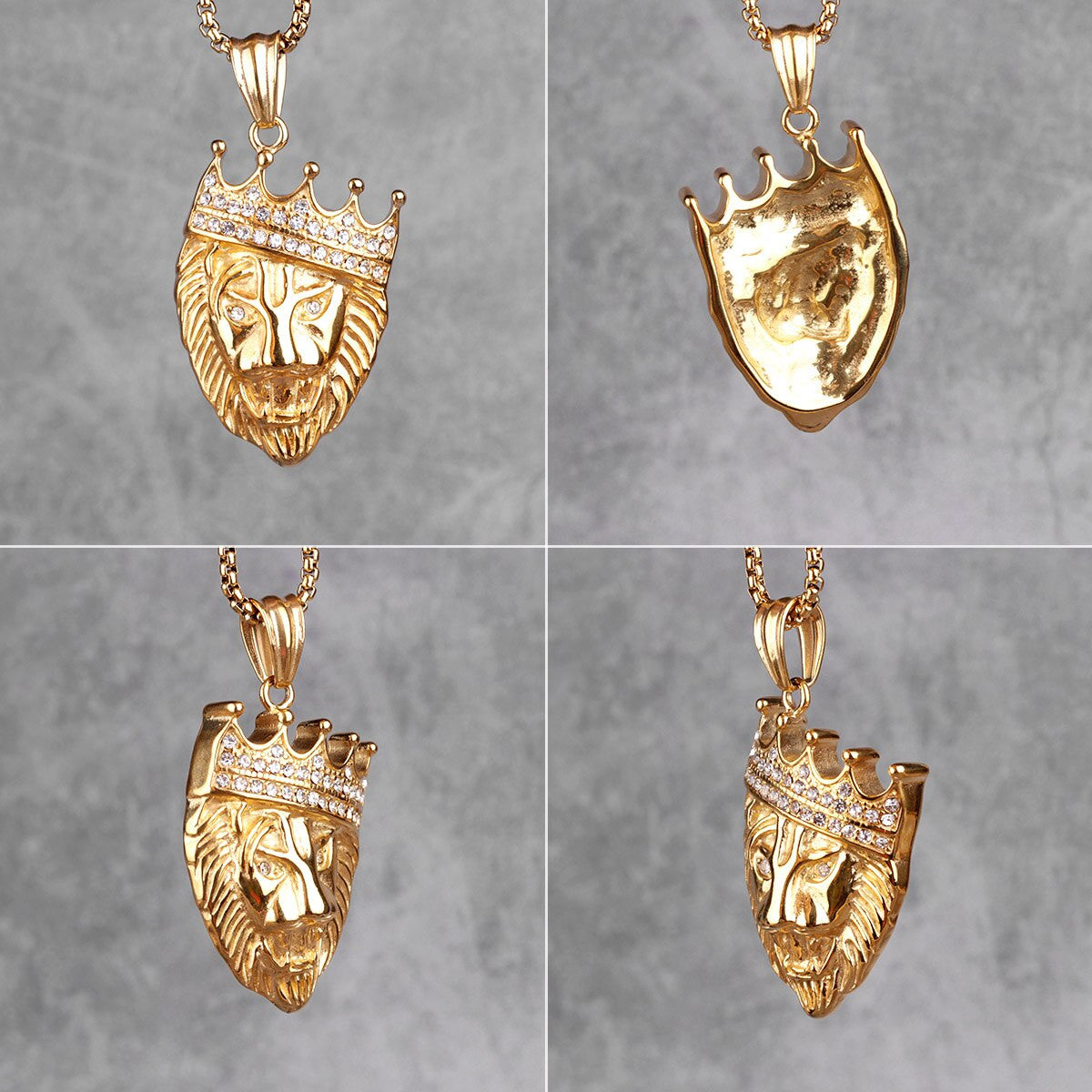 Mens 14k Gold Over No Fade Stainless Steel King Of Kings Lion Hip Hop Pendant