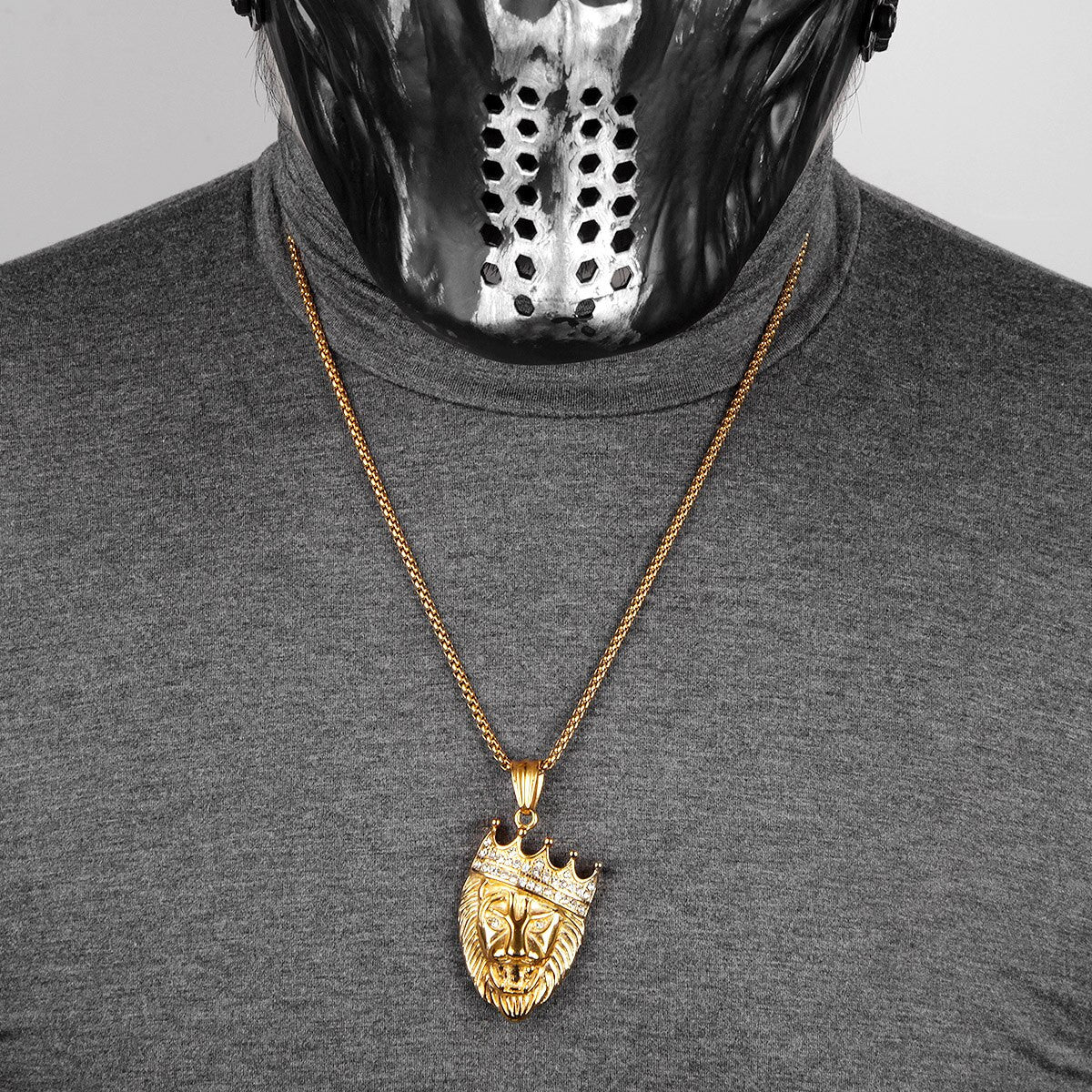 Mens 14k Gold Over No Fade Stainless Steel King Of Kings Lion Hip Hop Pendant