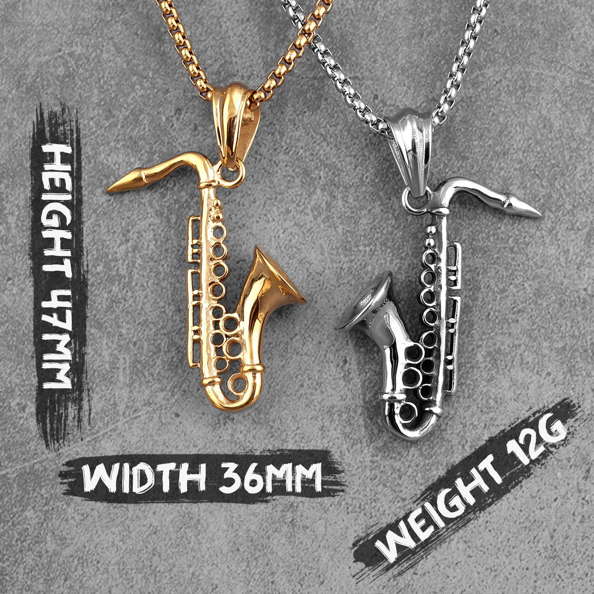 Saxophone | 14k Gold Silver Over No Fade Stainless Steel Slick Musician Pendant
