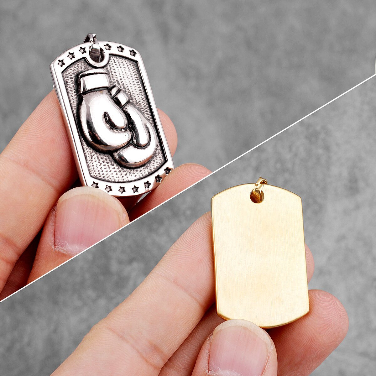 Mens 14k Gold Silver No Fade Stainless Steel Golden Glove Boxing Pendant Chain