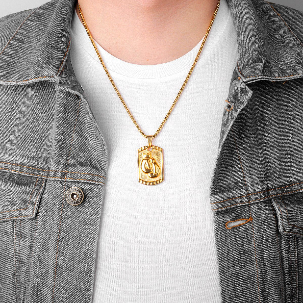 Mens 14k Gold Silver No Fade Stainless Steel Golden Glove Boxing Pendant Chain