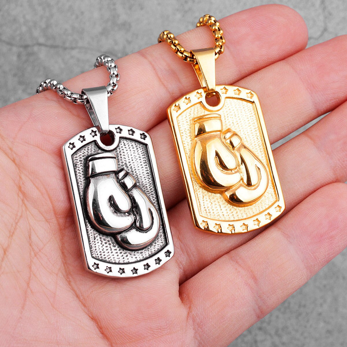 Mens 14k Gold Silver No Fade Stainless Steel Golden Glove Boxing Pendant Chain