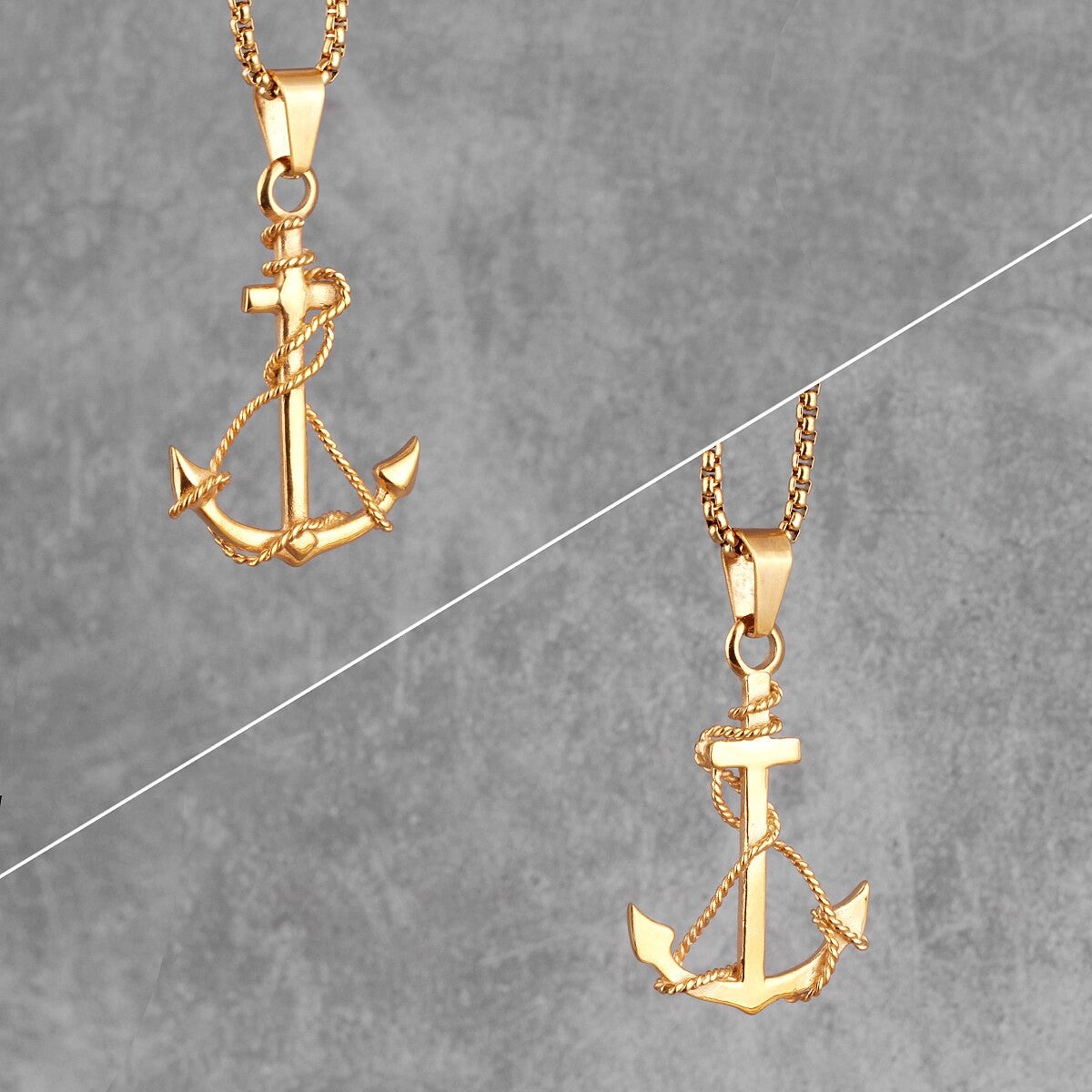 14k Gold Over Solid No Fade Stainless Steel Ship Anchor Pendant Chain Necklace