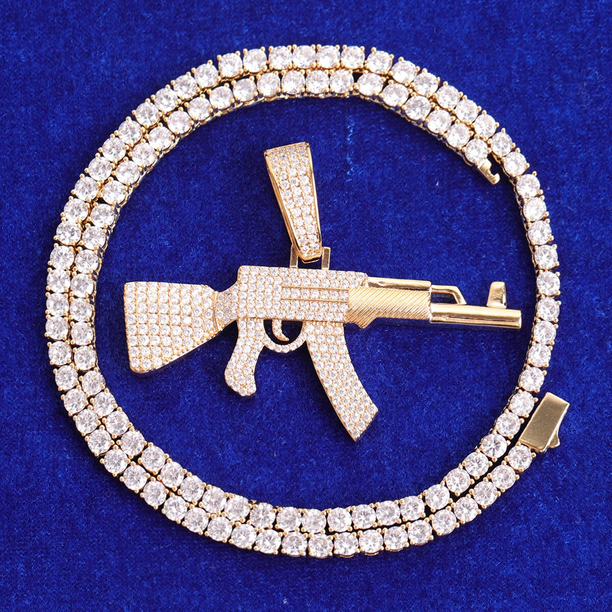 Chopper City | Flooded Ice VVS Diamond CZ Ak 47 Hip Hop Pendant Chain Necklace