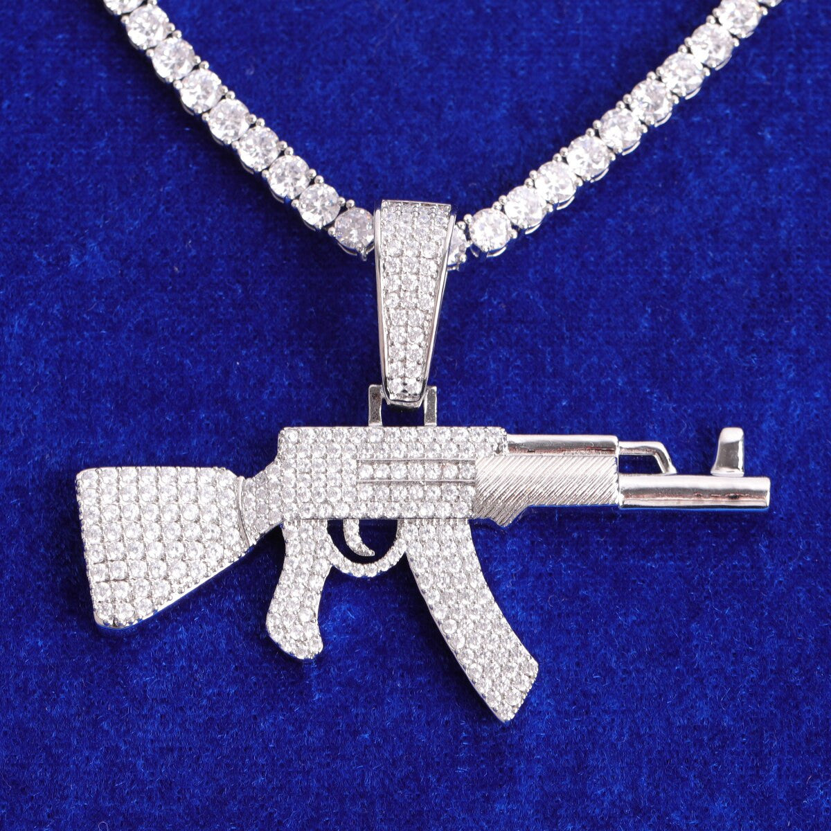 Chopper City | Flooded Ice VVS Diamond CZ Ak 47 Hip Hop Pendant Chain Necklace