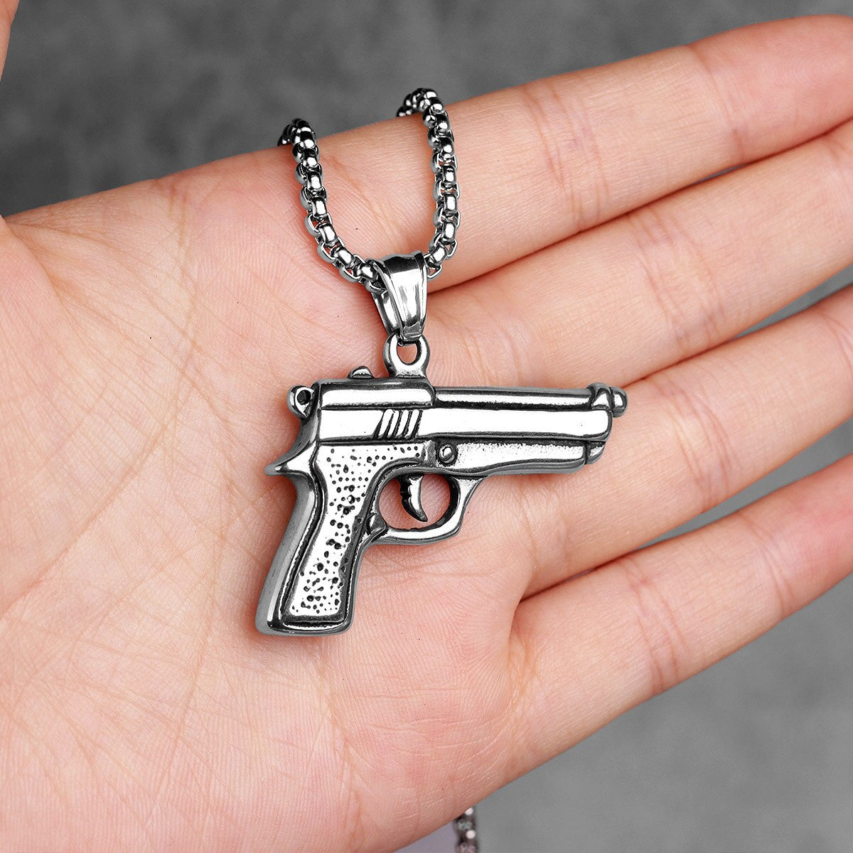Mens Hip Hop Full 3D Beretta M9 Solid No Fade Stainless Steel Pendant Chain