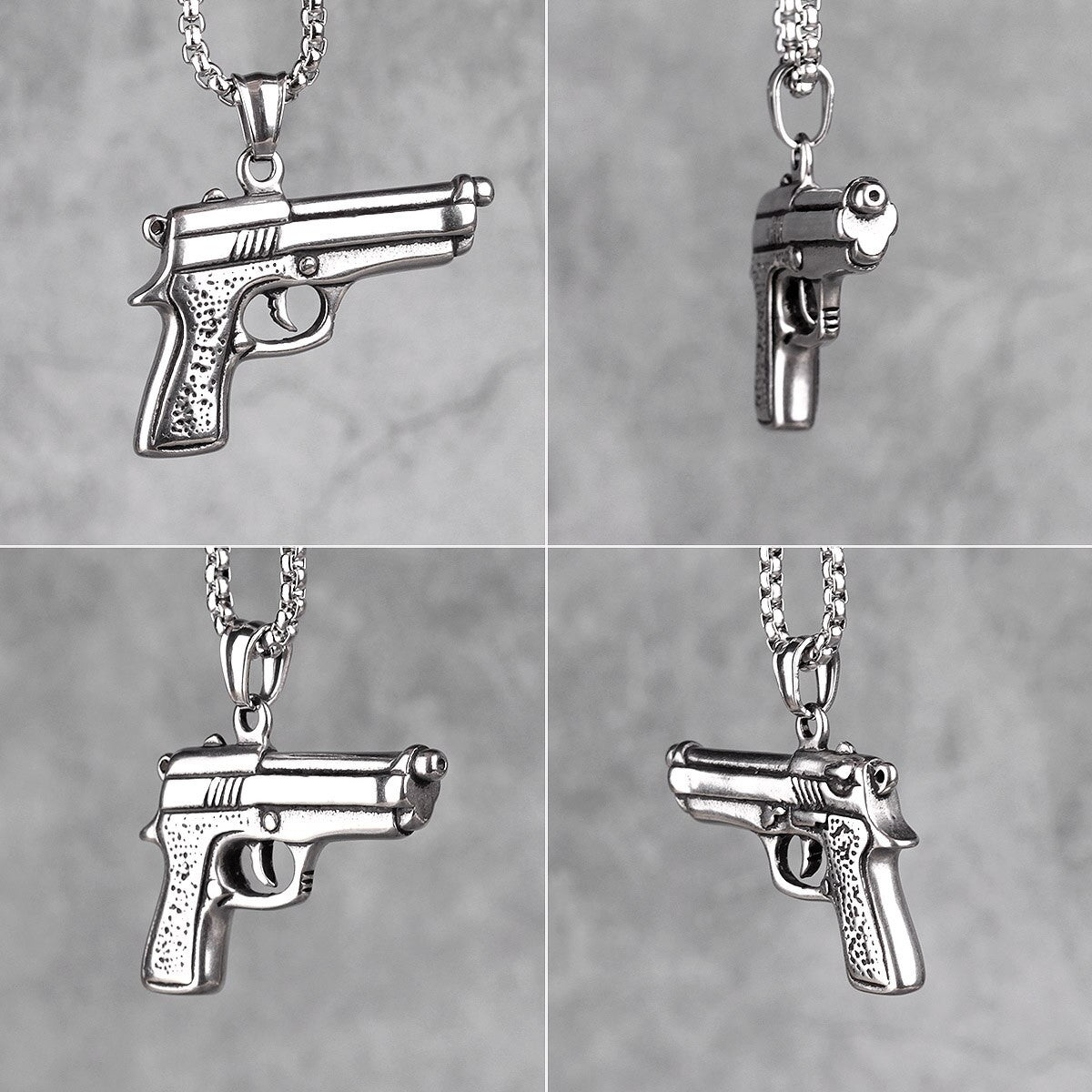 Mens Hip Hop Full 3D Beretta M9 Solid No Fade Stainless Steel Pendant Chain