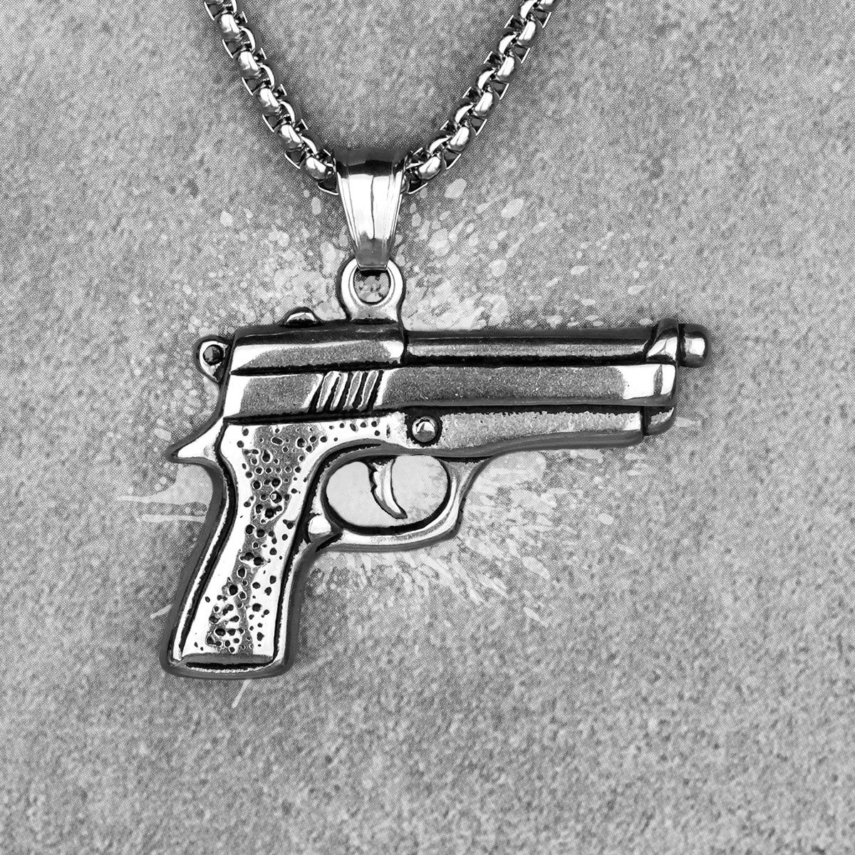 Mens Hip Hop Full 3D Beretta M9 Solid No Fade Stainless Steel Pendant Chain