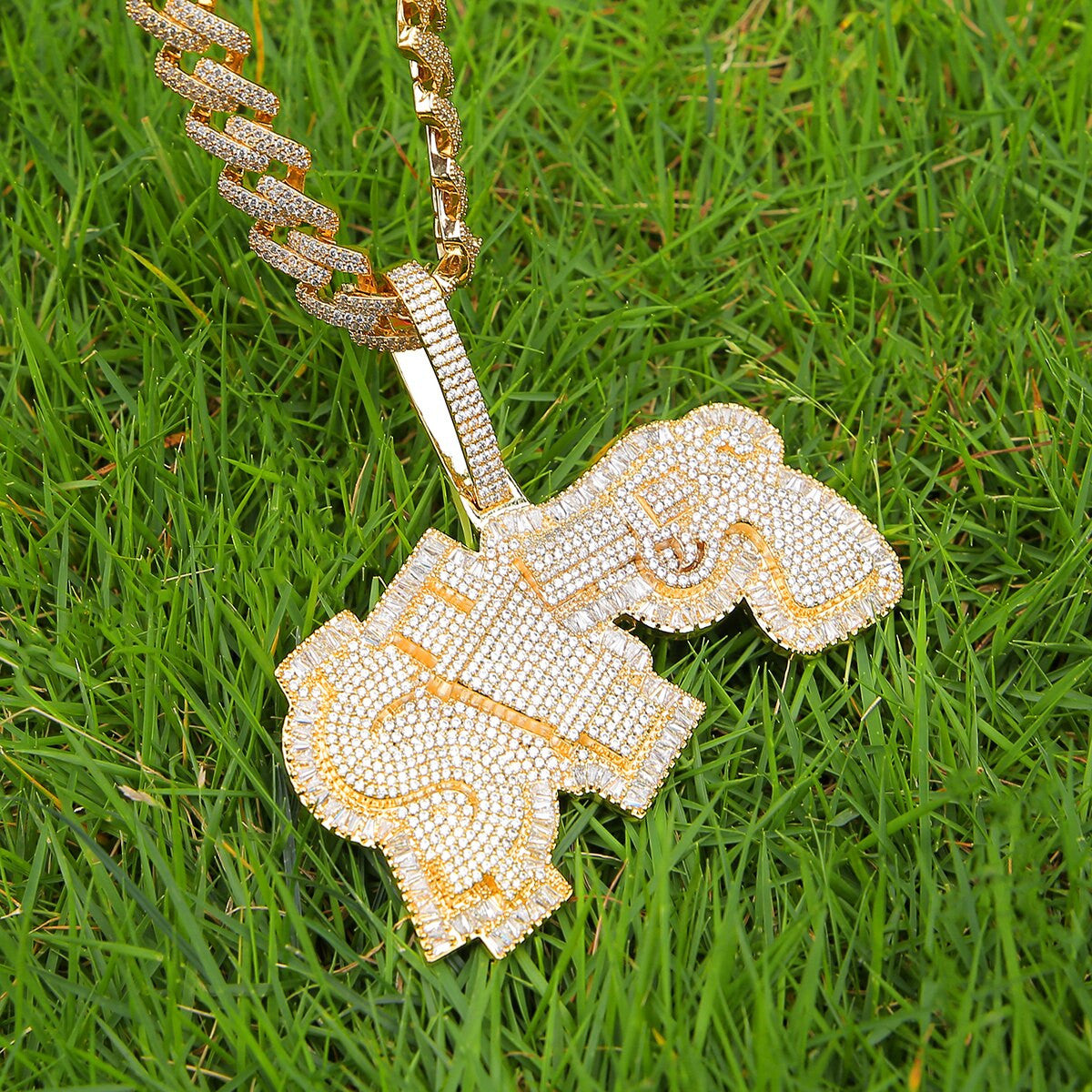 Money Power Respect | 18k Gold White Gold Baguette Iced Pendant