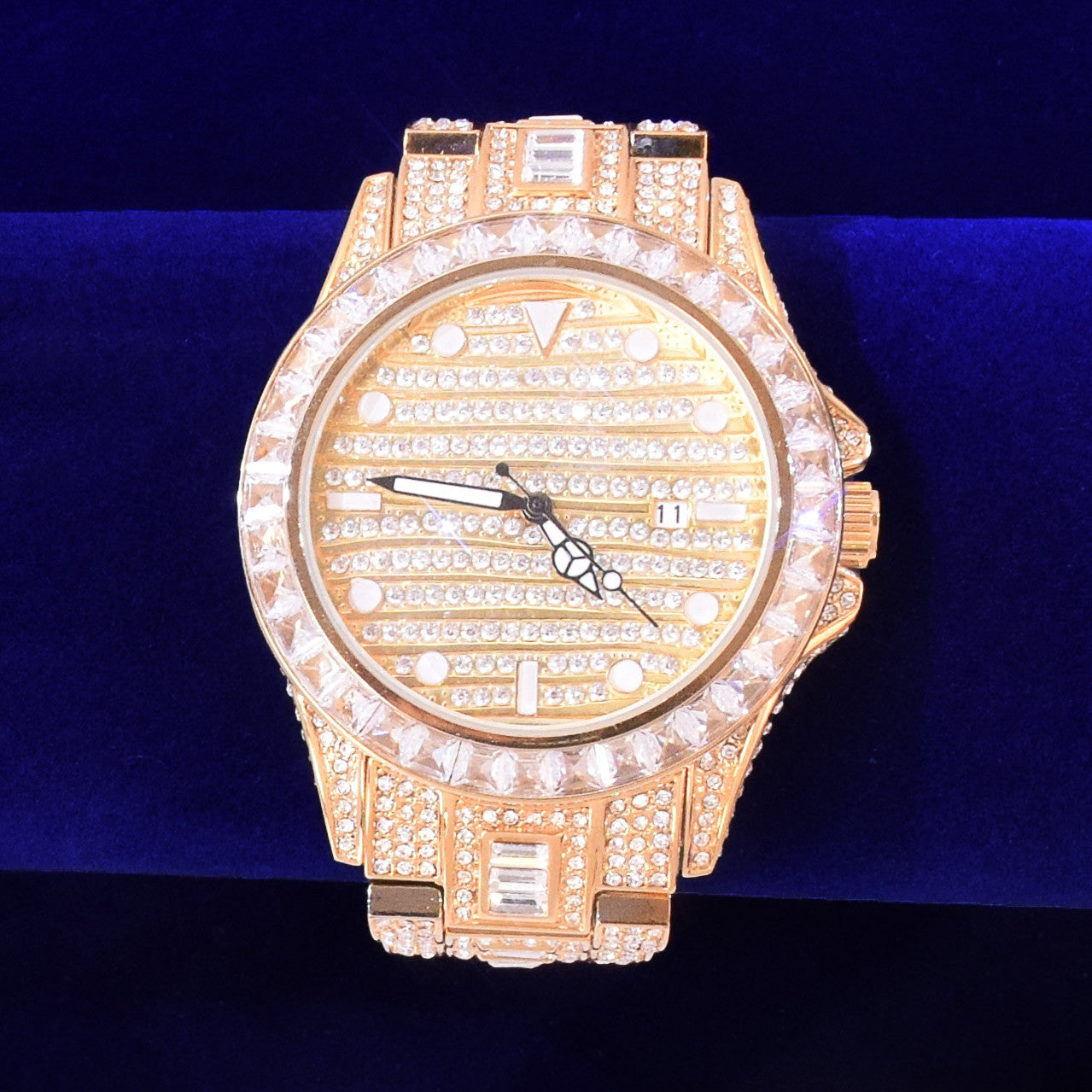 Mens Flooded Iced Baguette Bezel Big Business Hip Hop Wrist Watch