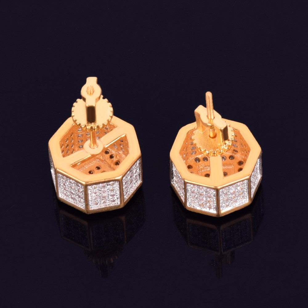 The Octagon | 11MM VVS Diamond CZ 18k Gold .925 Silver Screw Back Hip Hop Earrings