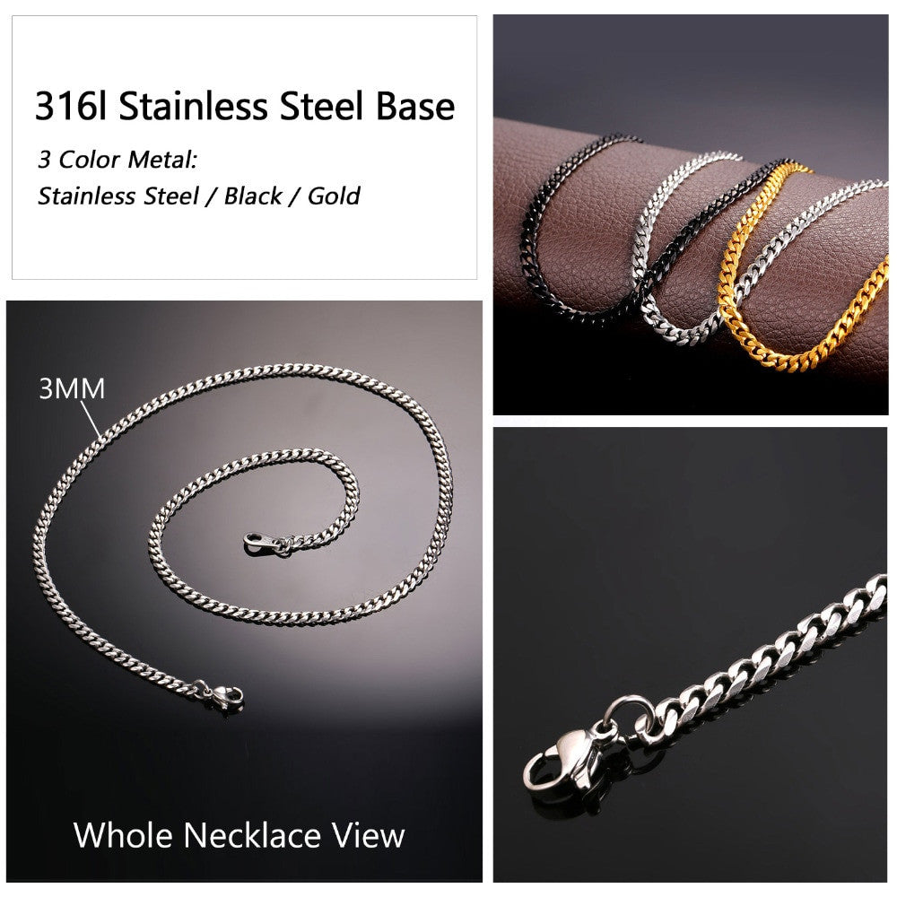 Classic Gold Silver Black Stainless Steel Miami Cuban Link Chain Necklace
