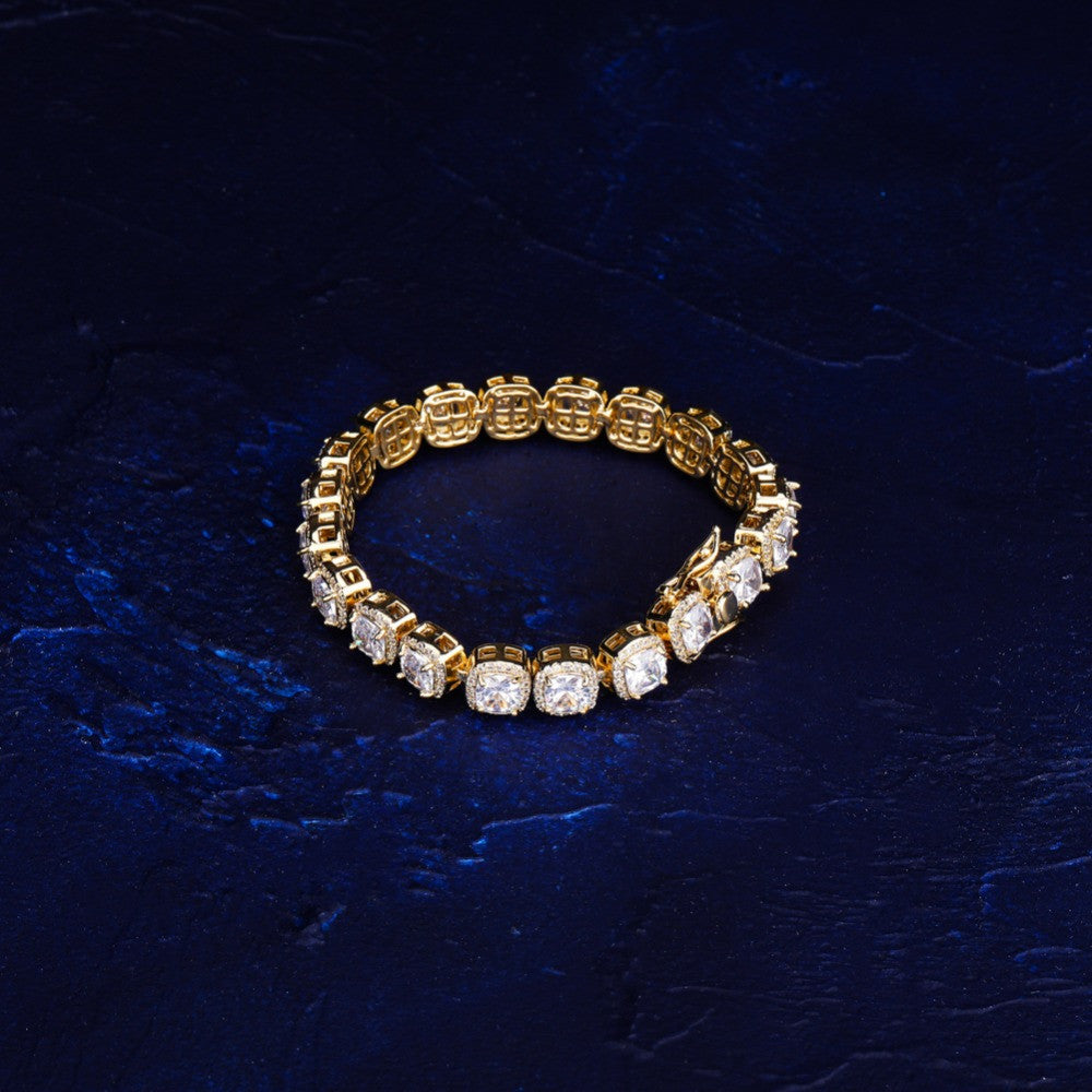 Rose Gold Silver 14k Gold AAA Big Cluster Lab Cultured Hip Hop 1 Row Bracelet