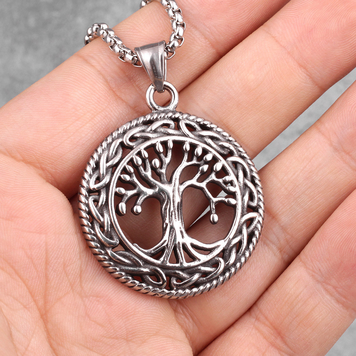 Unique Stainless Steel No Fade Tree Of Life Street Wear Pendant Chain Necklace