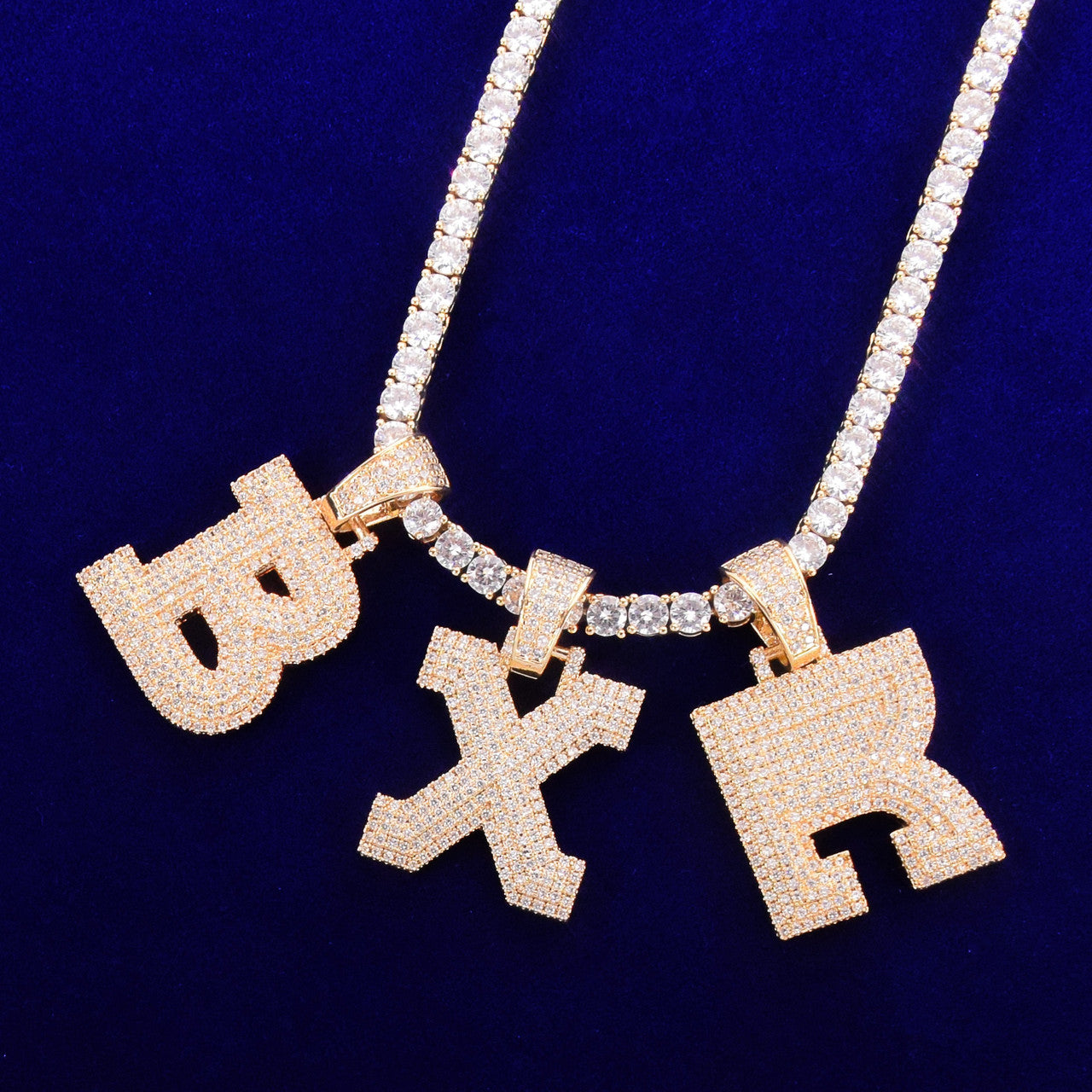 Graffiti Ice 18k Gold .925 Silver Bubble Letter Hip Hop Three-layer Flooded Stone Tennis Chain Pendant