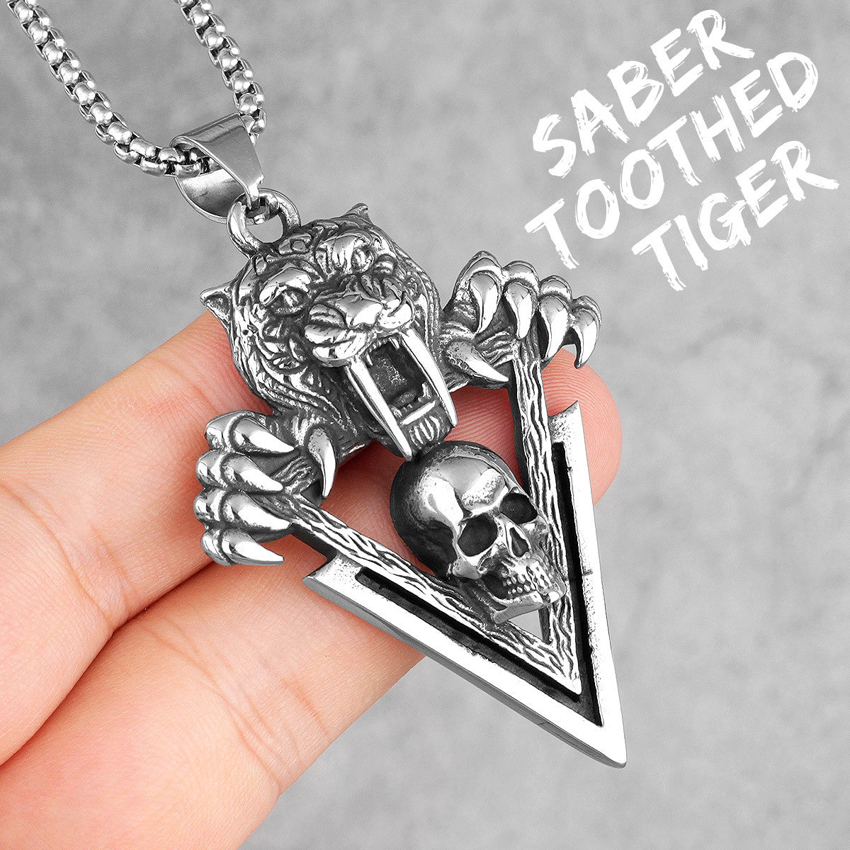 Saber-Toothed Tiger | 316L Solid Stainless Steel Skull Mens Hip Hop Streetwear Pendant