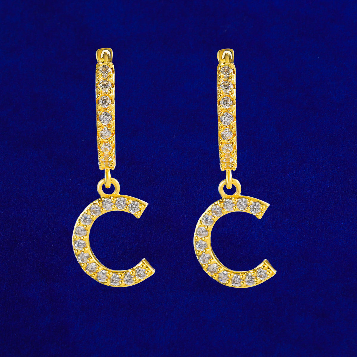 Iced Street Wear Fashion Initial Huggie Drop Bling Earrings