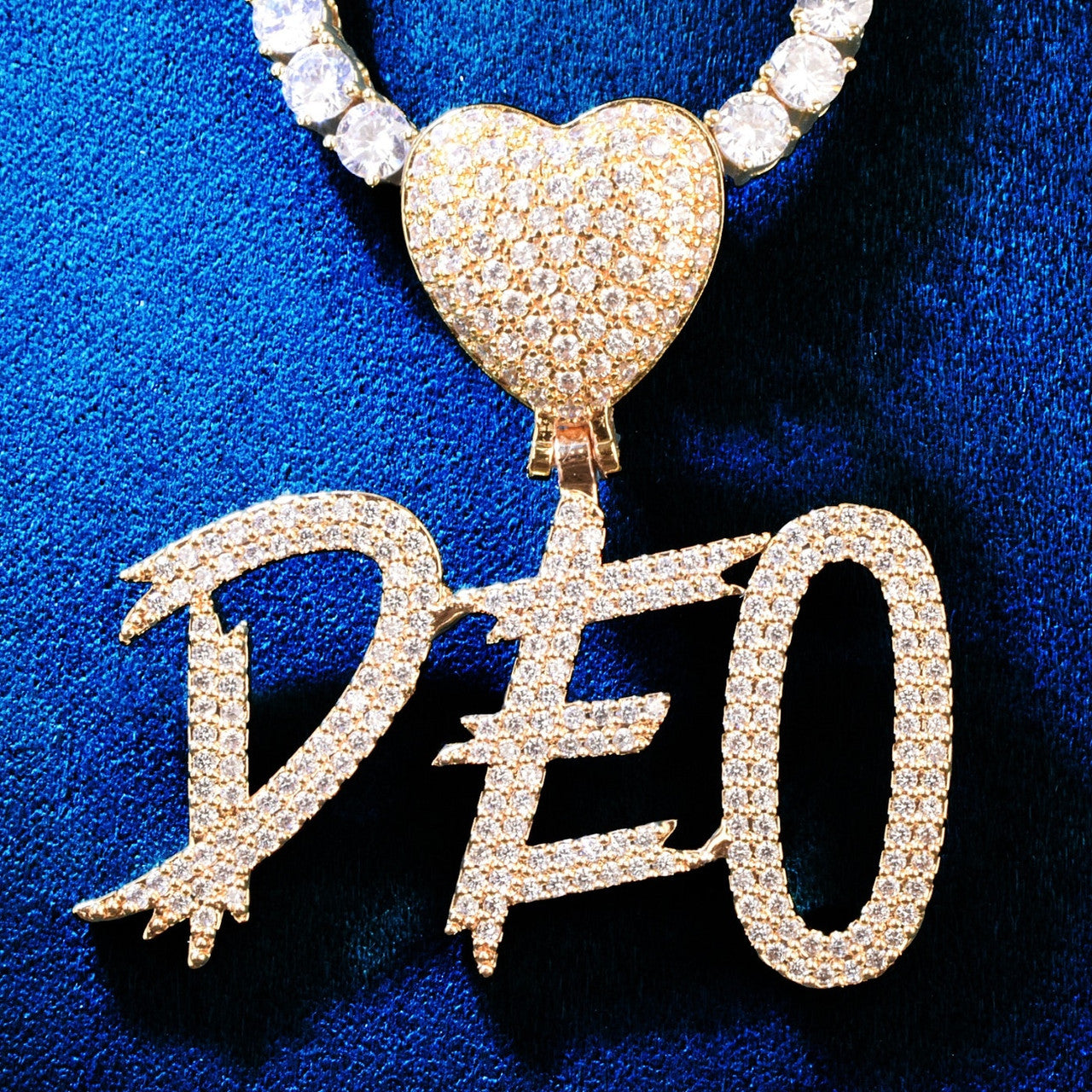 Frozen Ice 24k 925 Script Letters Initial Heart Custom Made Hip Hop Chain Necklace