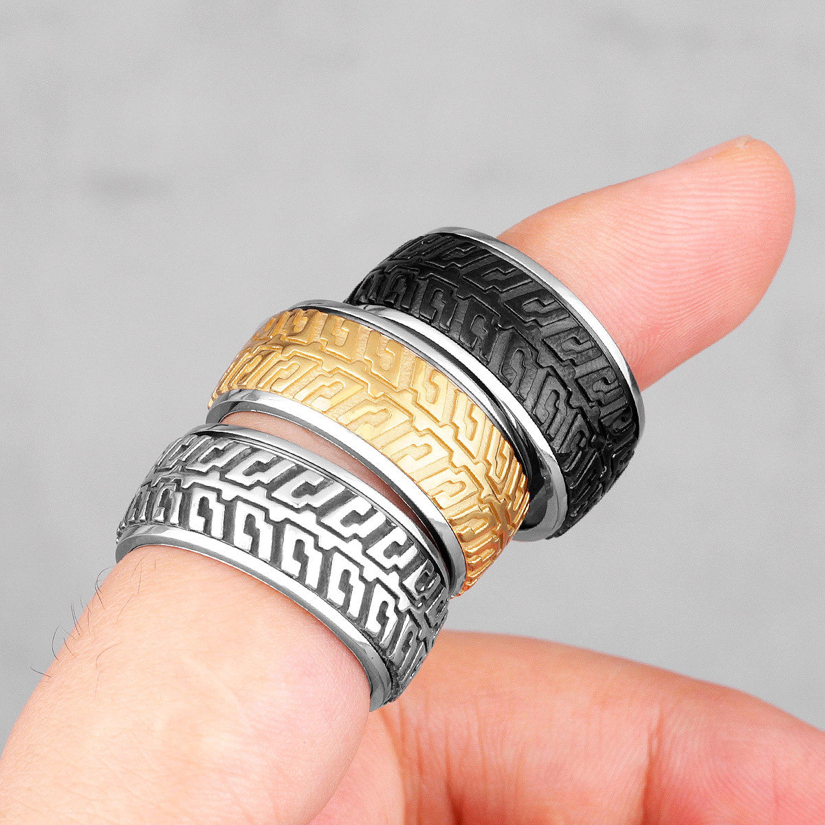 Mens Rotatable Car Tire Tread Black Gold Silver No Fade Stainless Steel Street Wear Rings