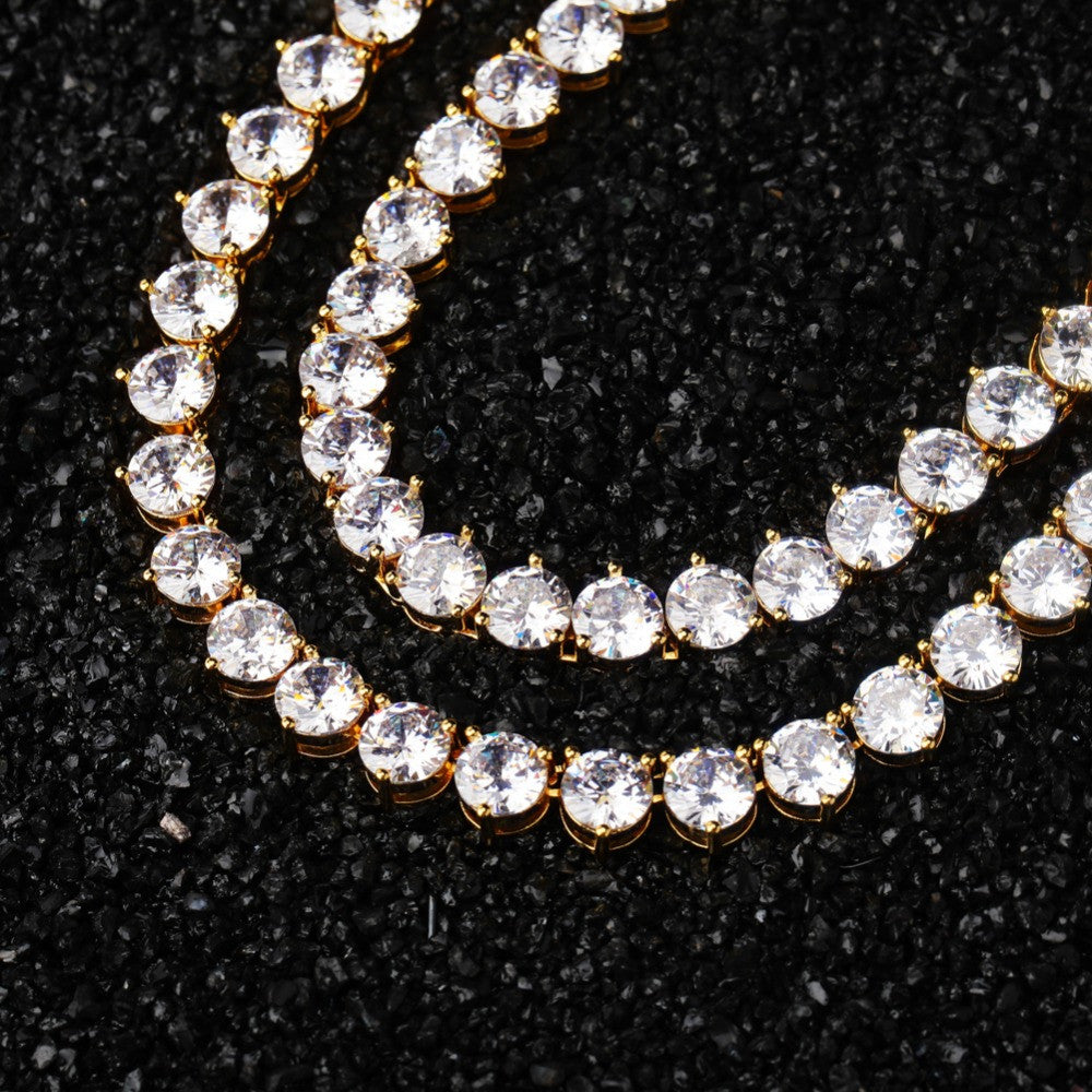 Flooded Ice AAA 3 Prong 4mm 6mm 18k Gold Silver Hip Hop Tennis Chain Necklace