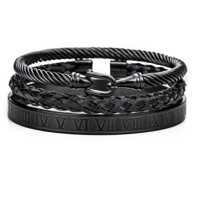 Royal Luxe | 3 Piece Luxury Cable Wire No Fade Stainless Steel Horseshoe Buckle Bracelets