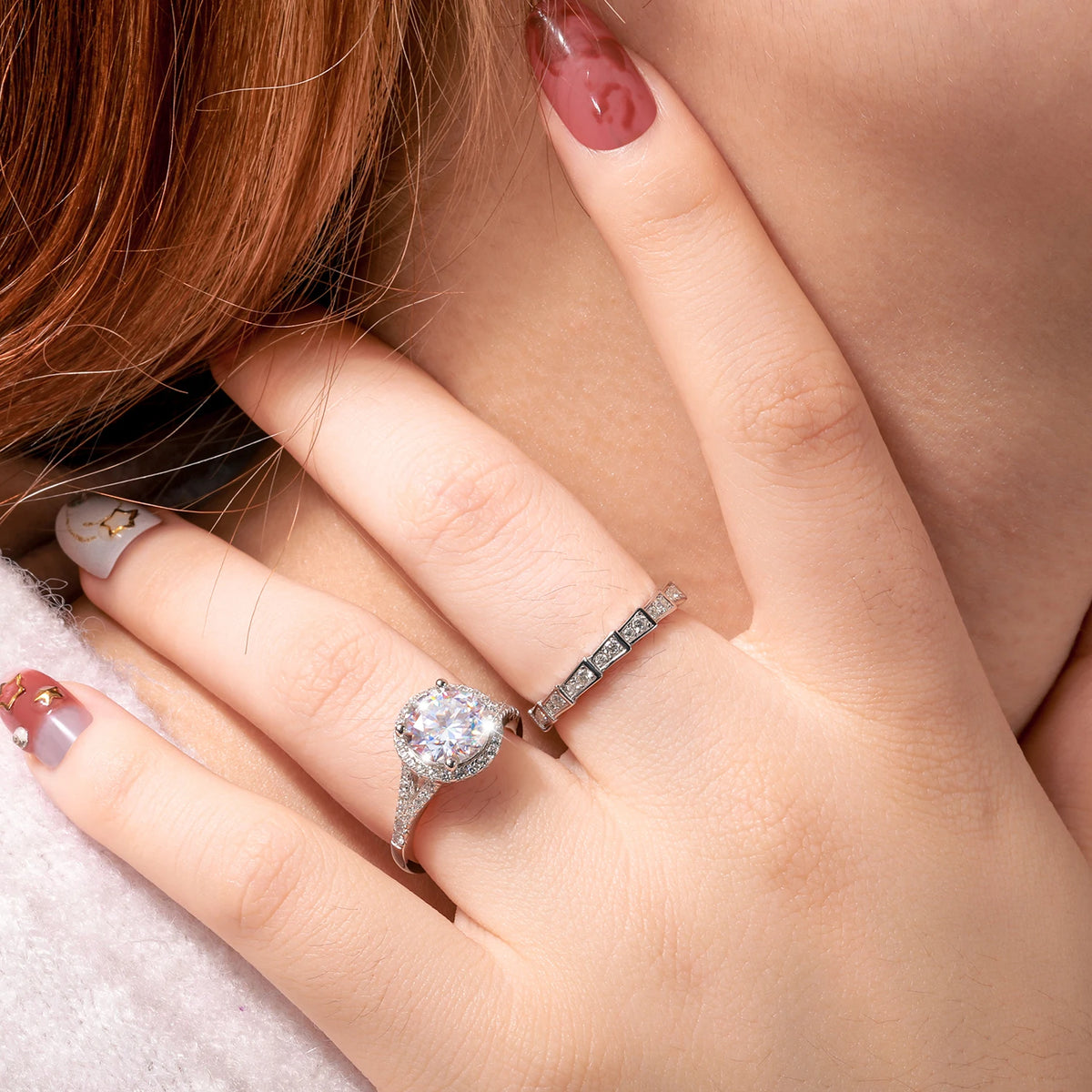 Ladies 3CT Genuine VVS Lab Diamond 9mm Round Cut Double Halo 925 Sterling Silver Rings