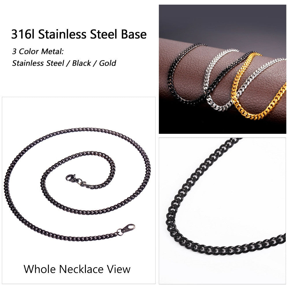 Classic Gold Silver Black Stainless Steel Miami Cuban Link Chain Necklace